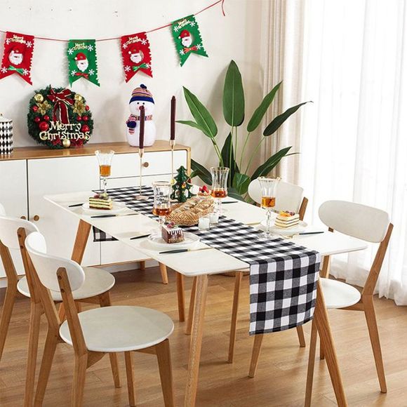 Buffalo Check Table Runner 14 × 72 Inch Black White Plaid Reversible Checkered - Picture 5 of 6